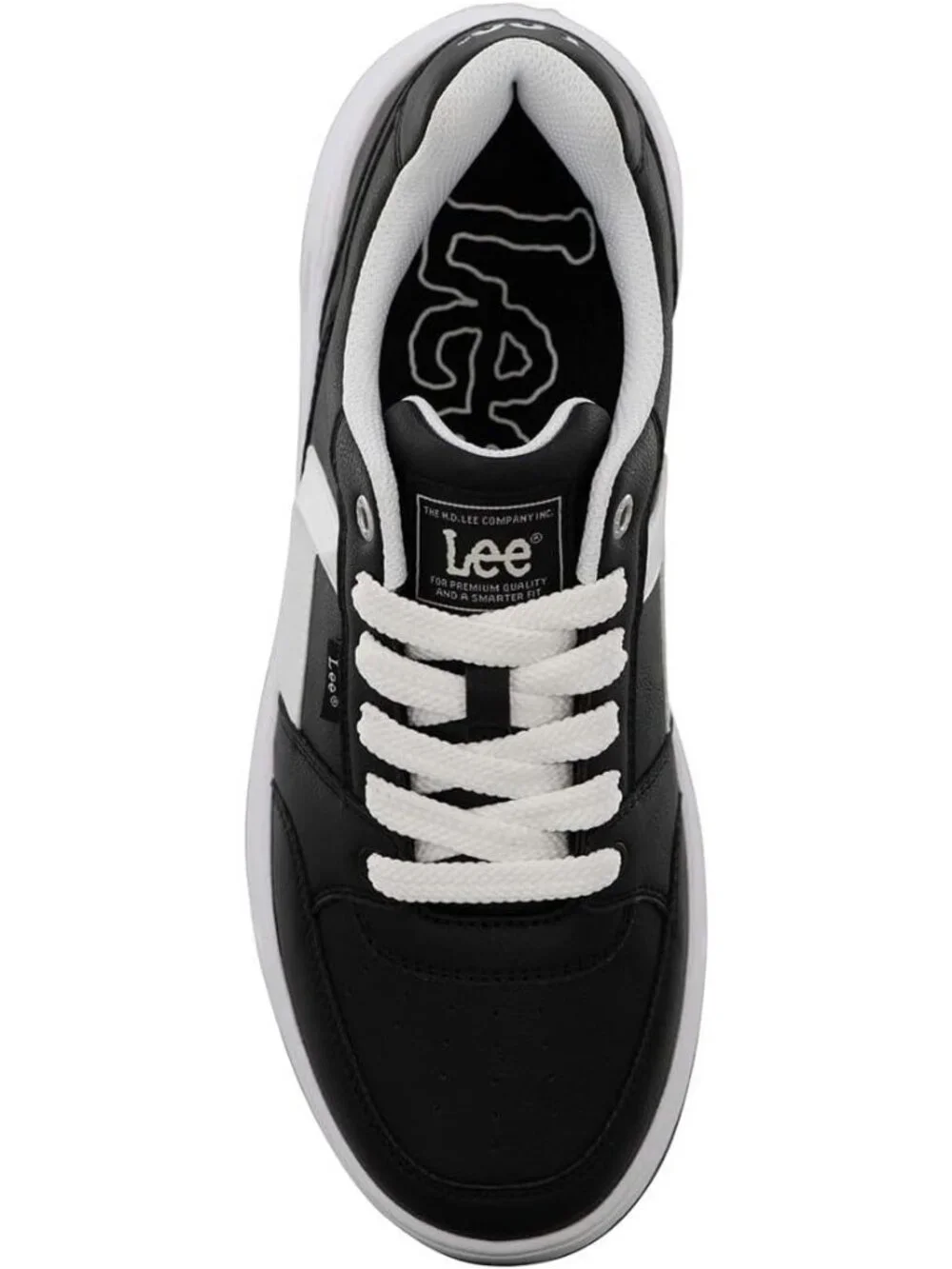 Lee Men's Black White Imported Rubber Faux Leather Adjustable Lace Up Sneakers